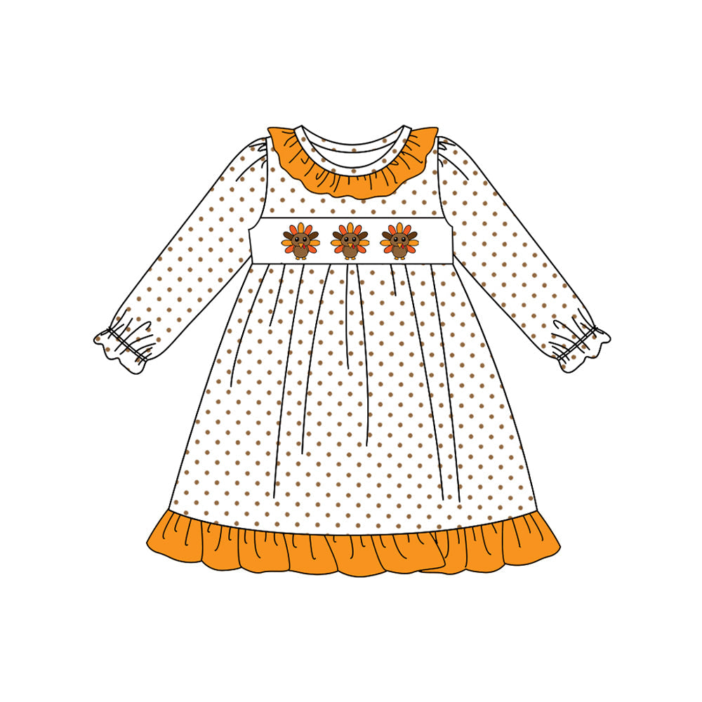 Long sleeves polka dots turkey girls Thanksgiving dress