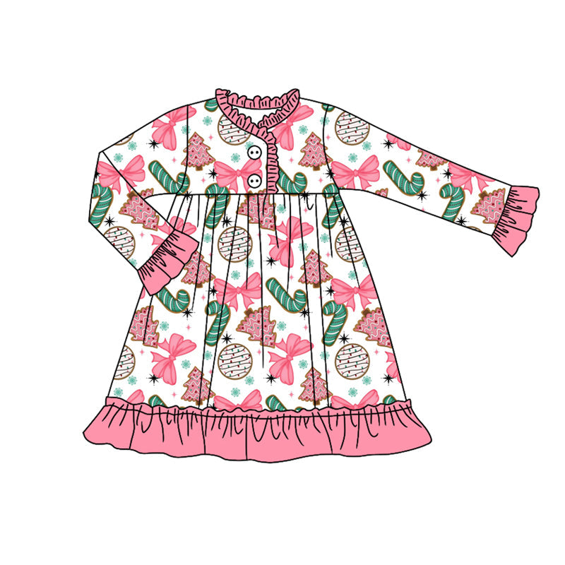 Pink bow Christmas tree ruffle kids girls night dresses