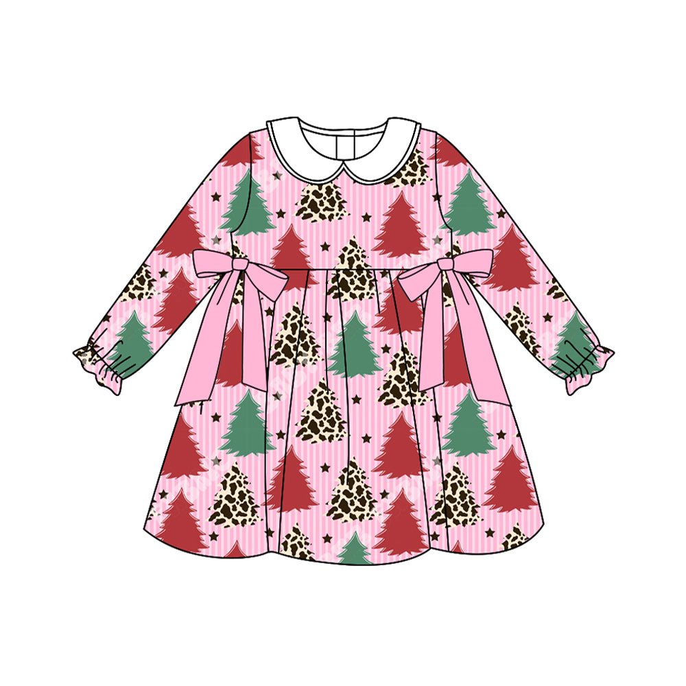 Leopard green red Christmas tree toddler girls dress