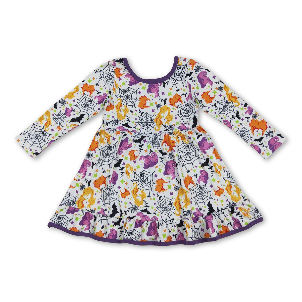 Long sleeves bat witches ruffle girls Halloween dresses