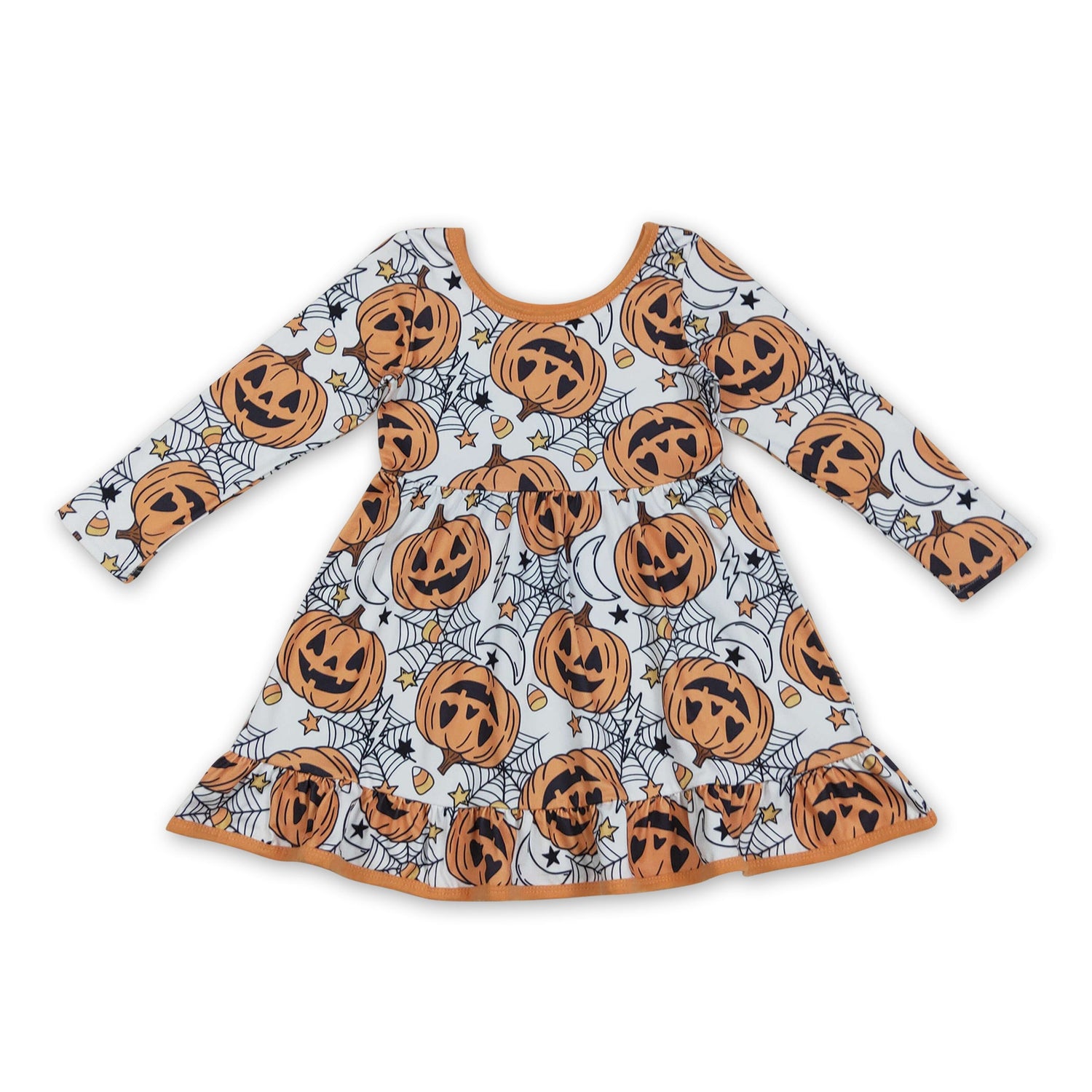 Long sleeves spider pumpkin kids girls Halloween dresses
