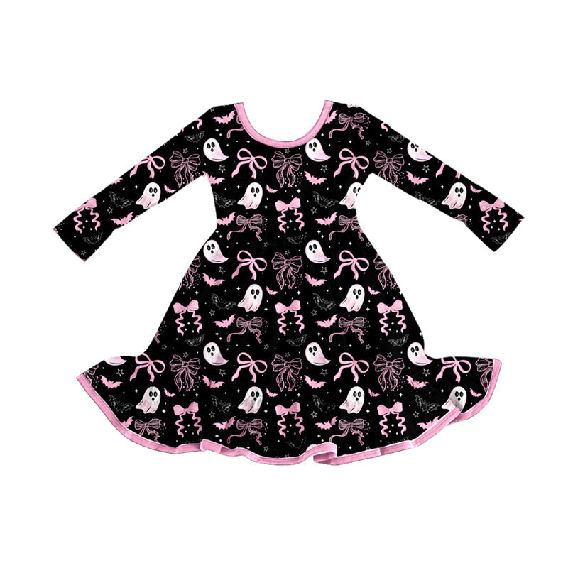 Long sleeves pink bow ghost kids girls Halloween dresses