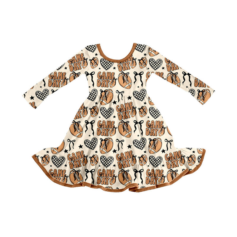 Heart bow game day football ruffle kids girls dresses