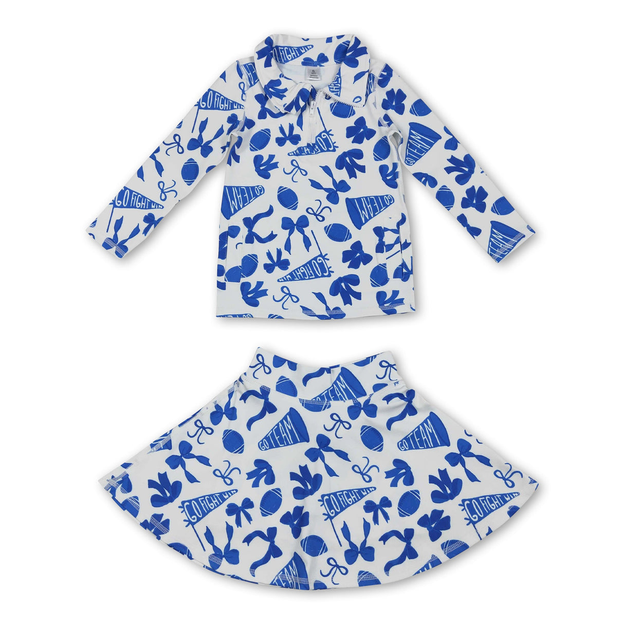 Blue bow football top skirt kids girls team activewear set