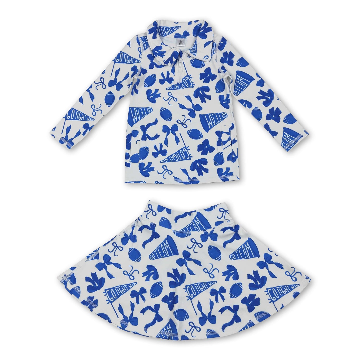 Blue bow football top skirt kids girls team activewear set