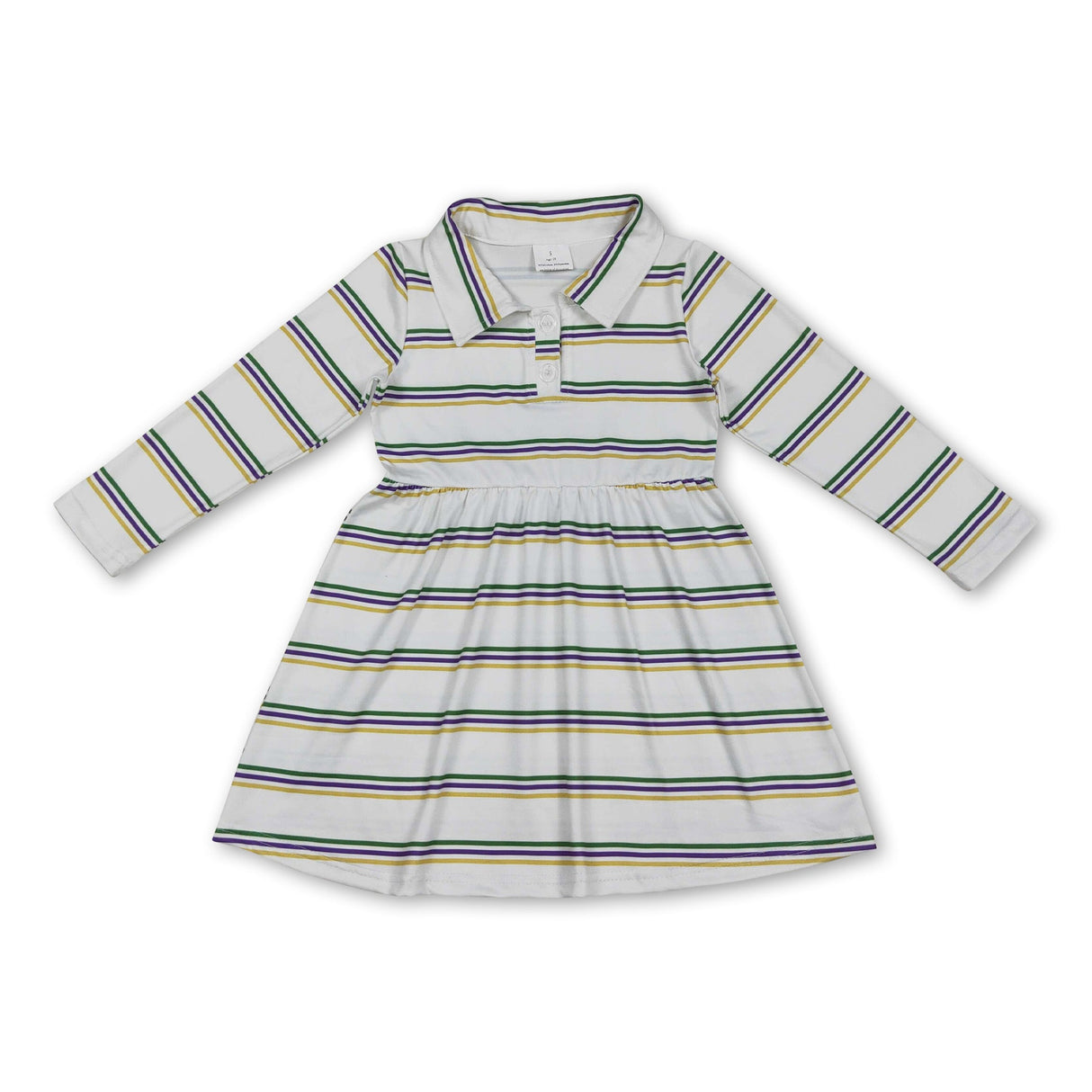 Green purple yellow stripe girls Mardi Gras polo dress