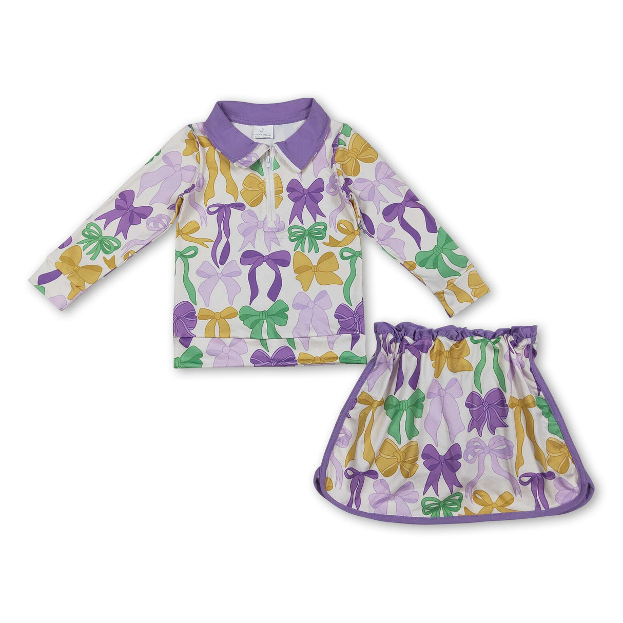 Purple green yellow bows hoodie skirt girls Mardi Gras outfits