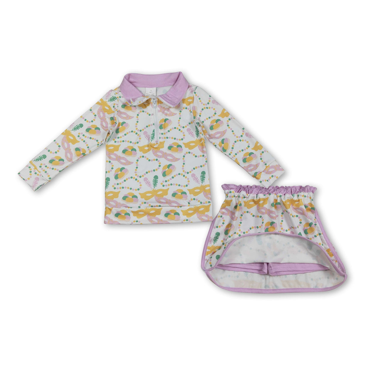 Necklace feather donut pullover skirt girls Mardi Gras outfits