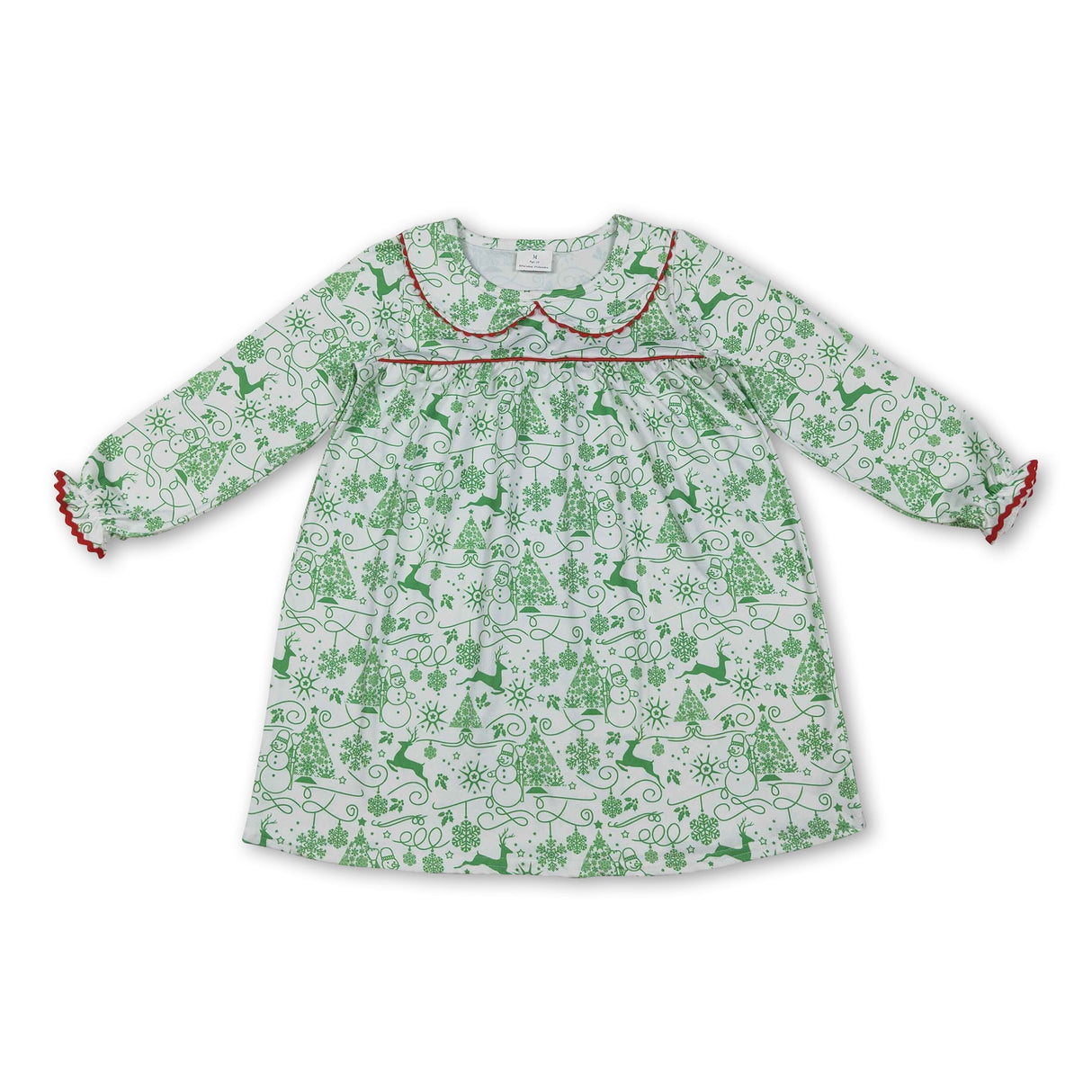 green deer trees print long sleeve girl dress