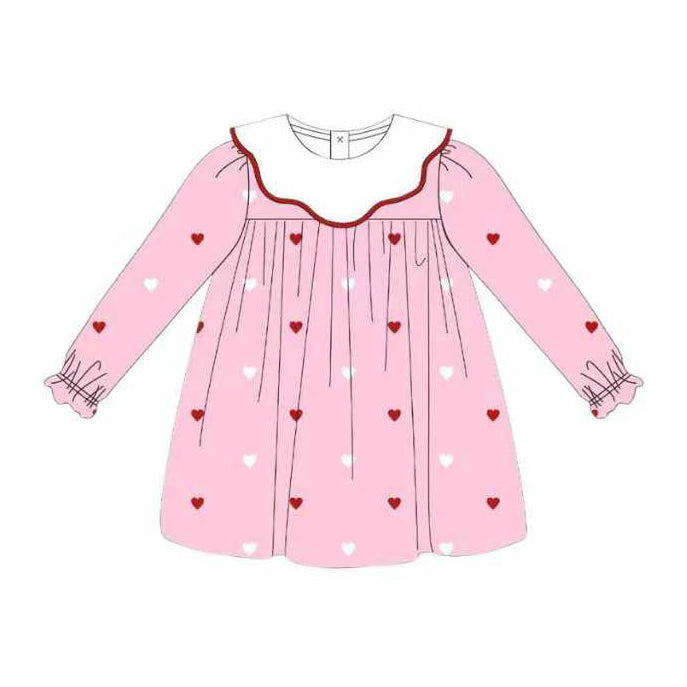 pink heart print long sleeve girl valentine's day dress