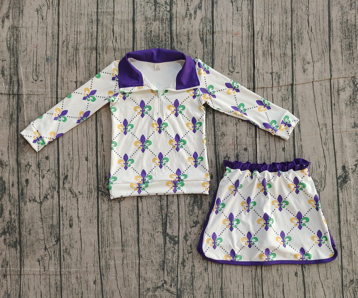 long sleeves top skirt kids girls Mardi Gras set