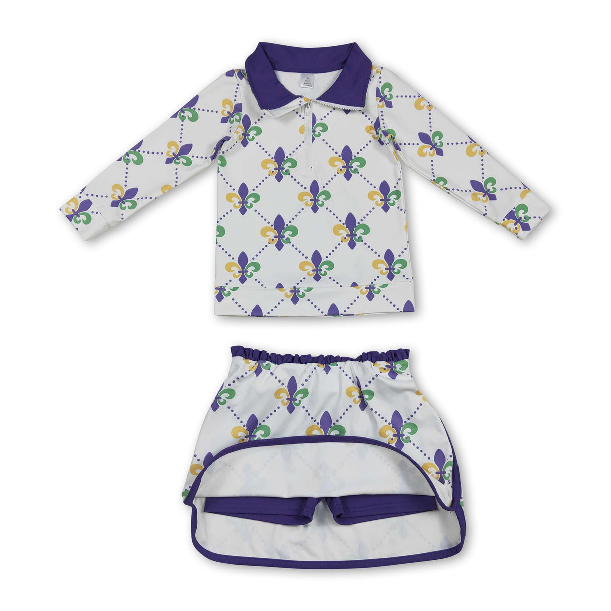 long sleeves top skirt kids girls Mardi Gras set