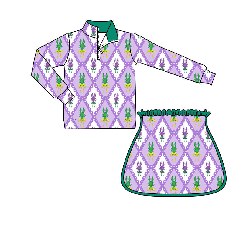 purple yellow green crab pullover skirt kids girls Mardi Gras set