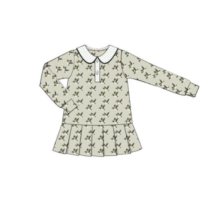 green duck long sleeve girl dress