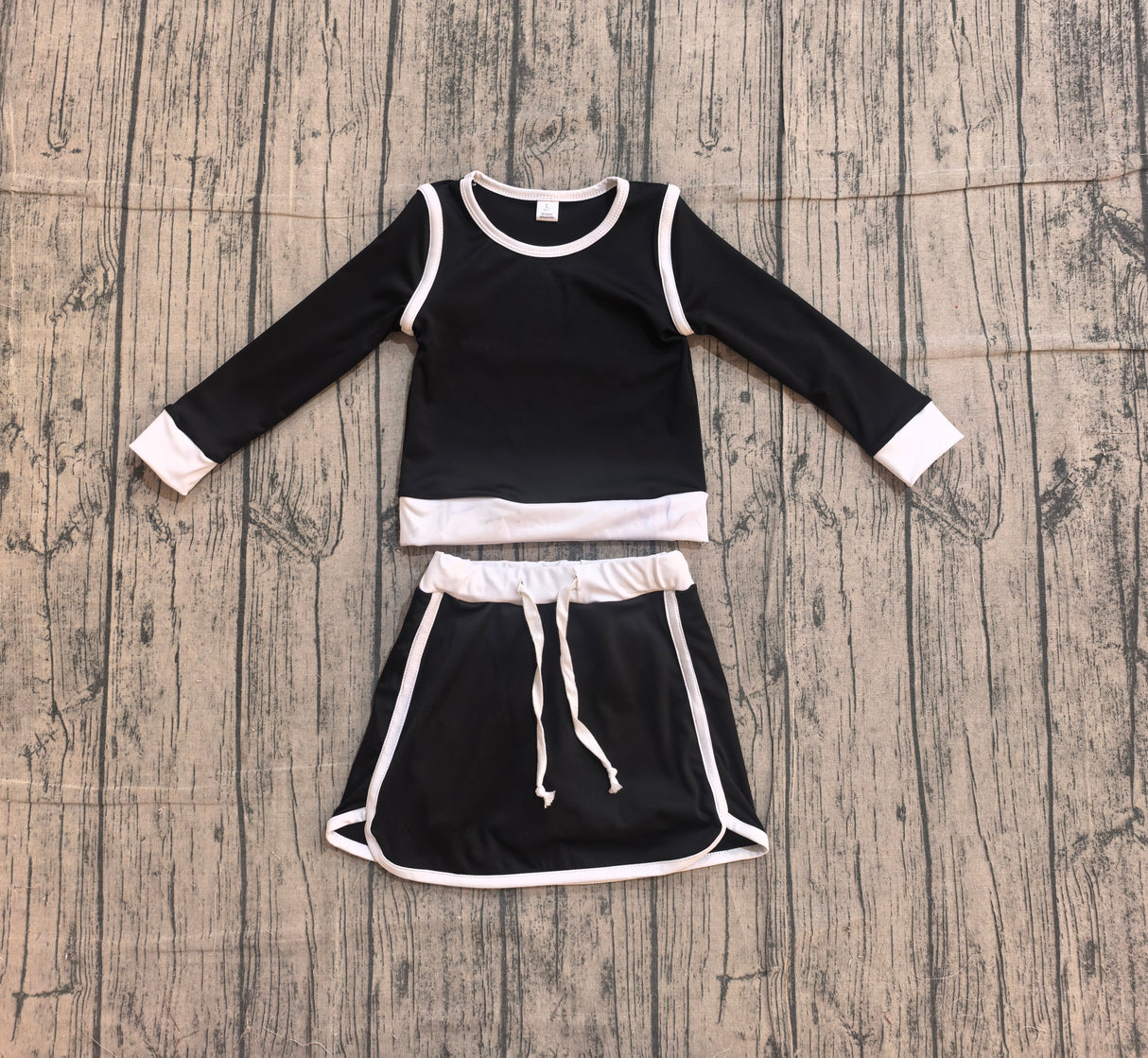 Long sleeves black top skirt kids girls active outfits
