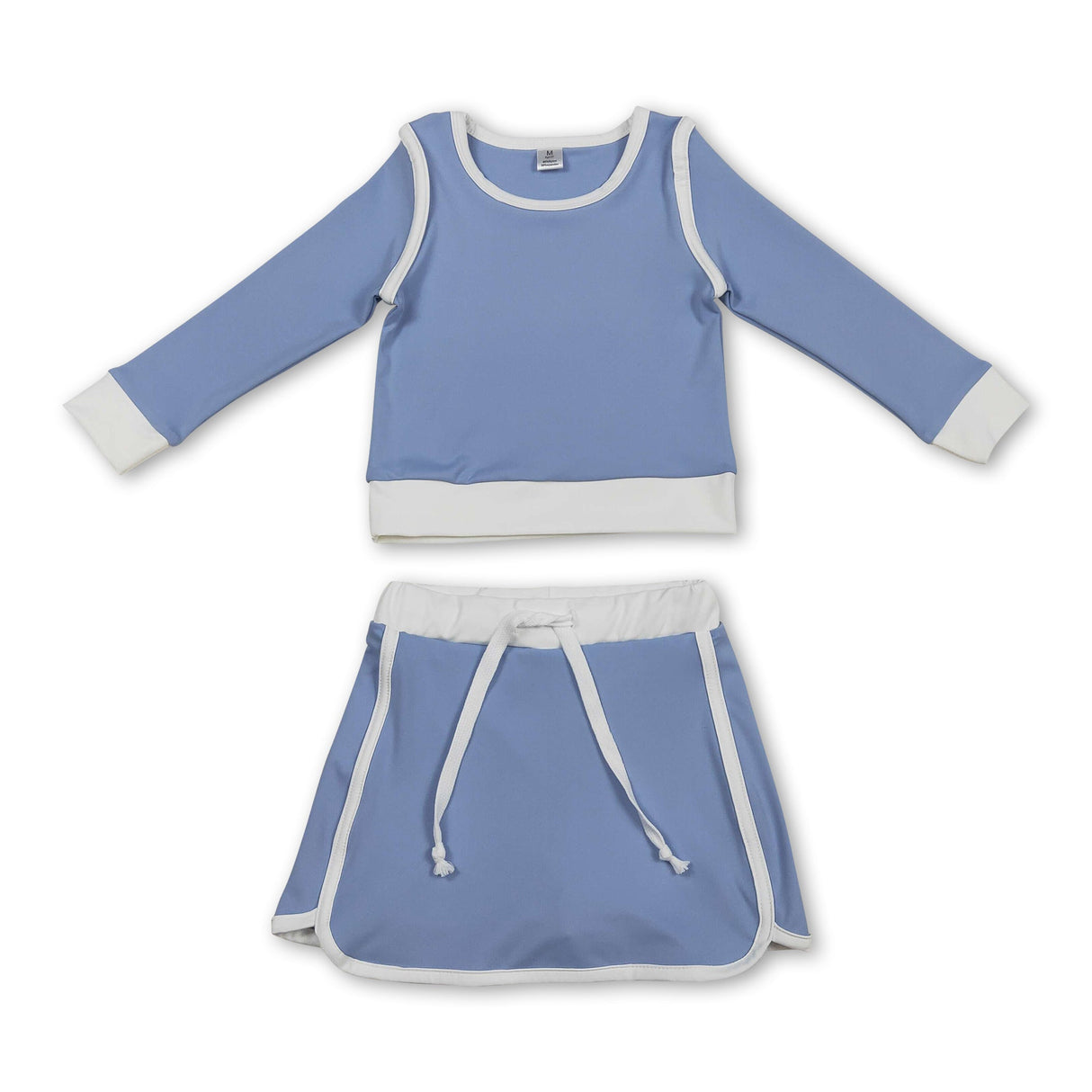 Long sleeves light blue top skirt kids girls active outfits