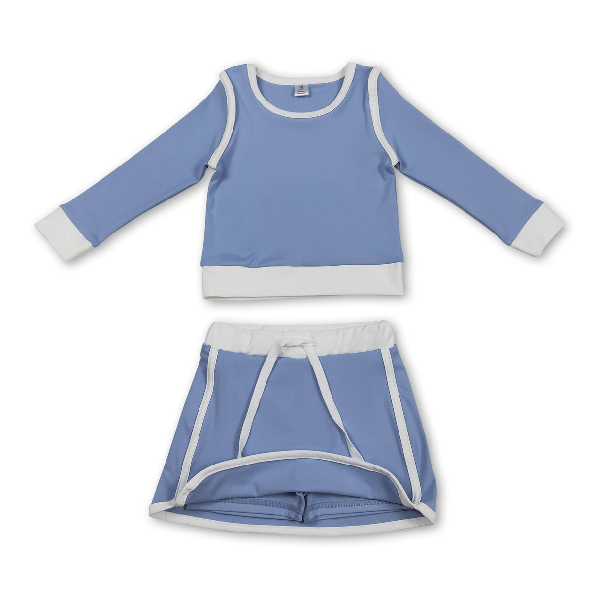 Long sleeves light blue top skirt kids girls active outfits