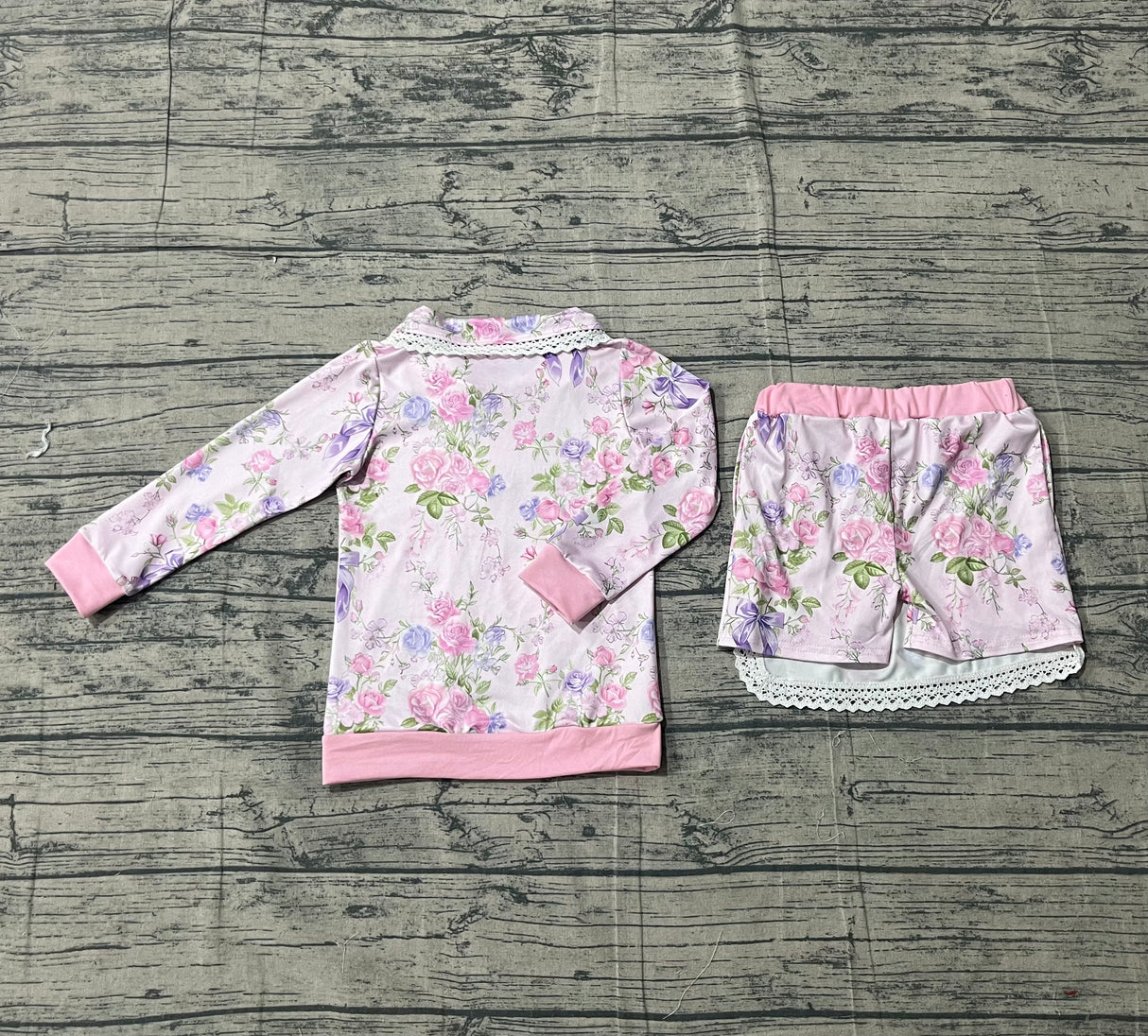 Long sleeves floral zipper pullover shorts kids girls outfits