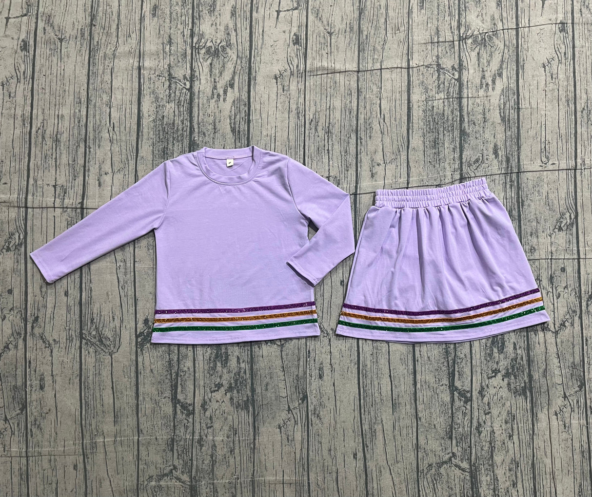 Long sleeves lavender stripe girls Mardi Gras outfits