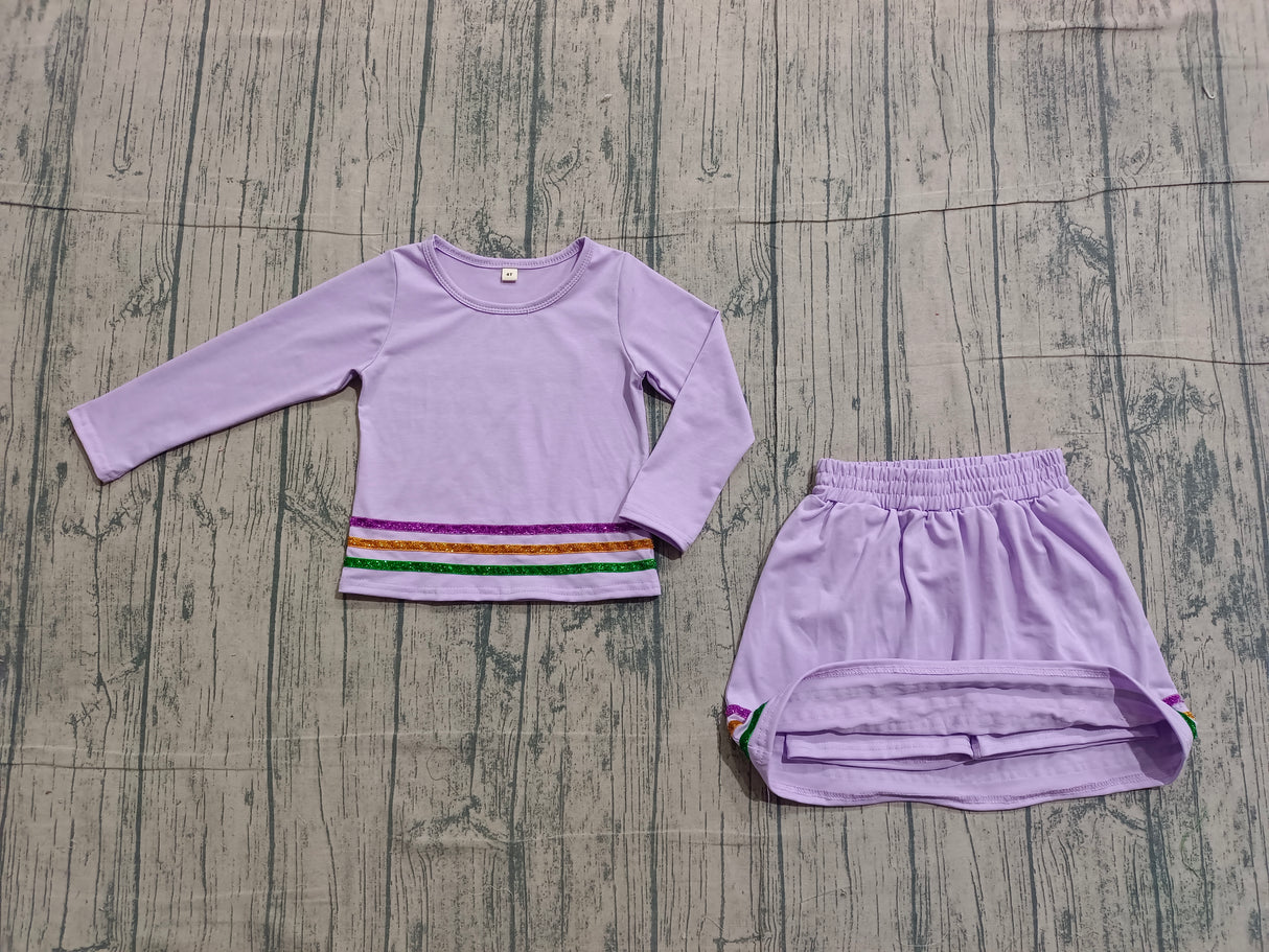 Long sleeves lavender stripe girls Mardi Gras outfits