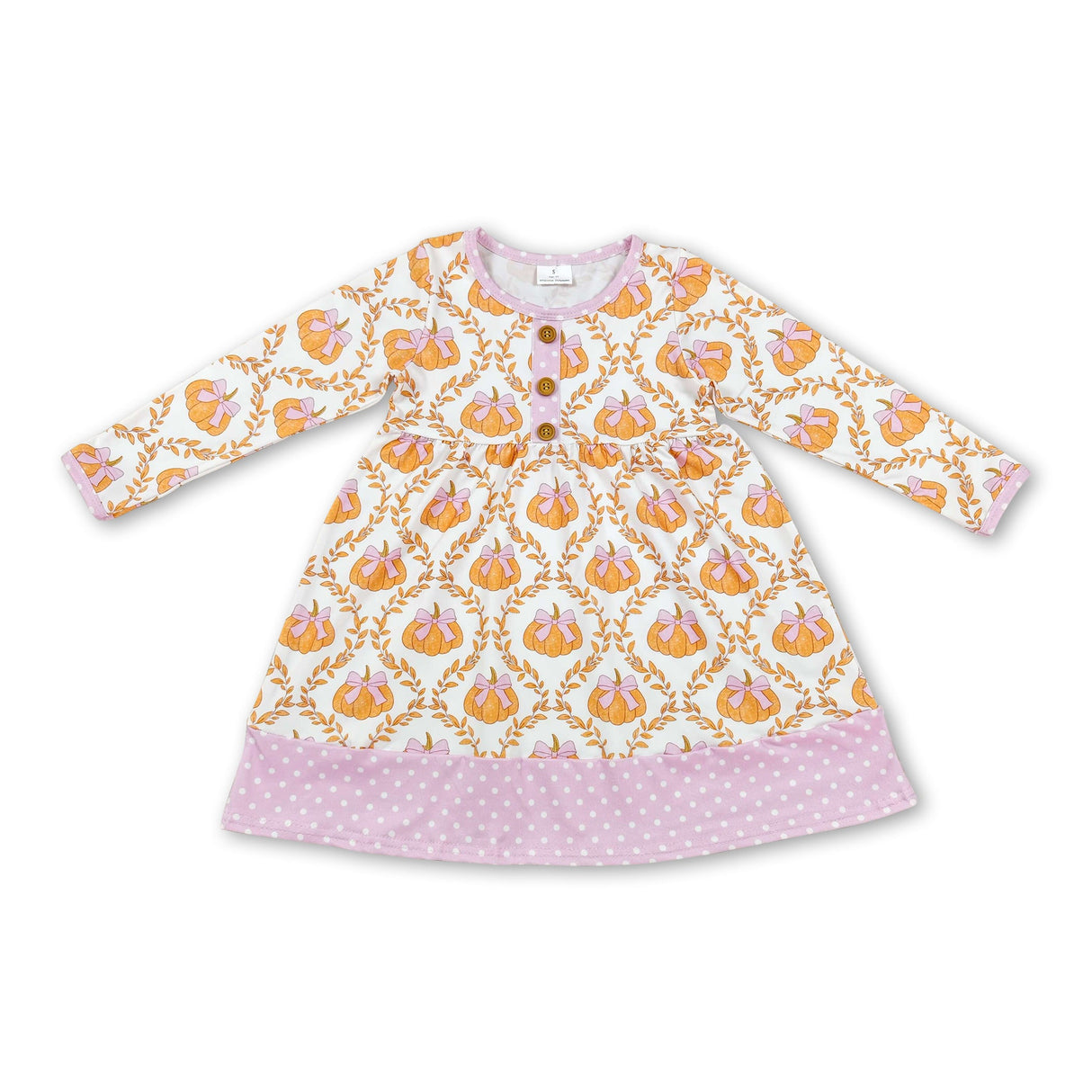 Long sleeves pink bow pumpkin kids girls fall dresses