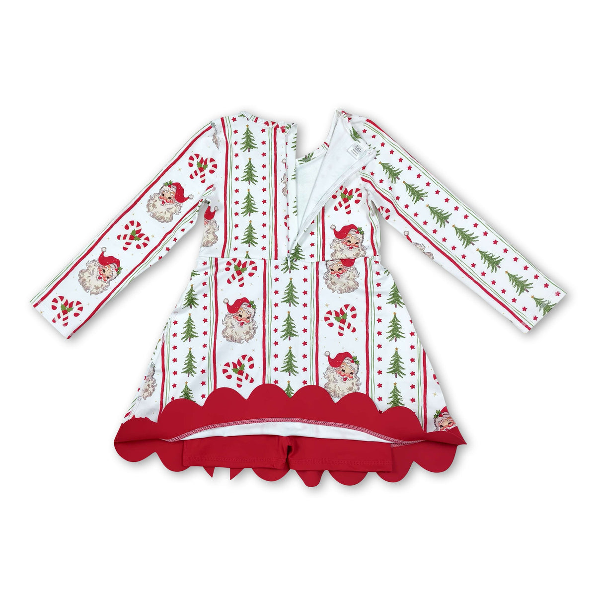 Santa candy cane Christmas tree scallop girls active dress