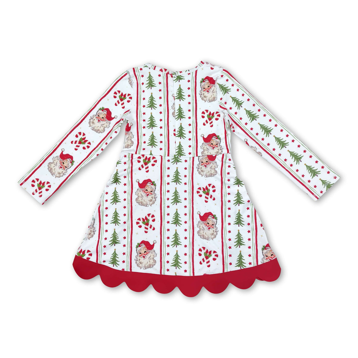 Santa candy cane Christmas tree scallop girls active dress
