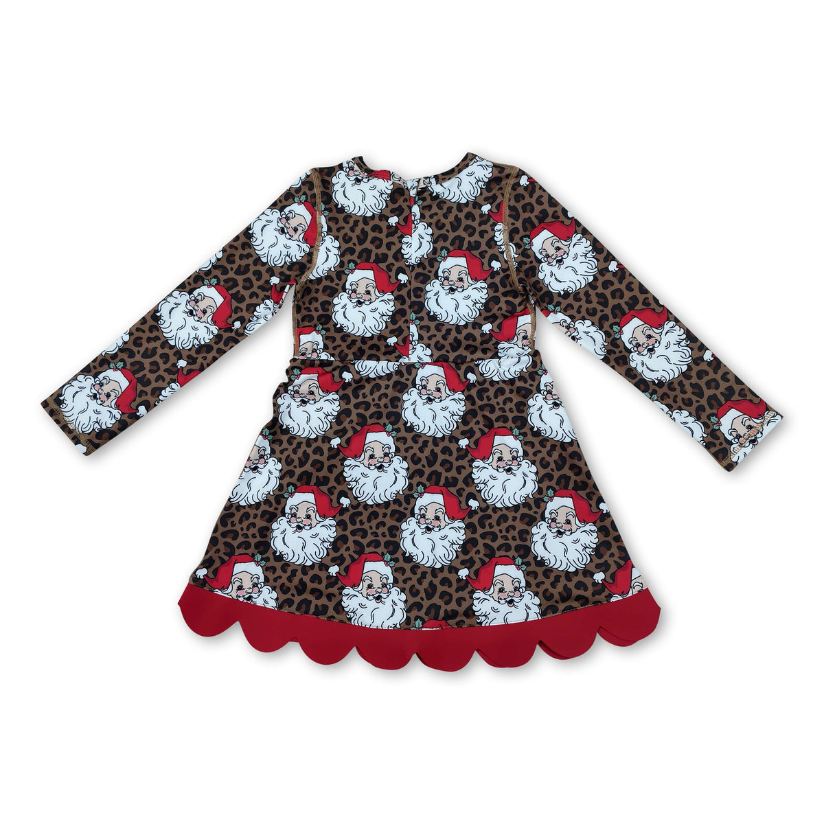 Leopard santa scallop bow girls Christmas athletic dress