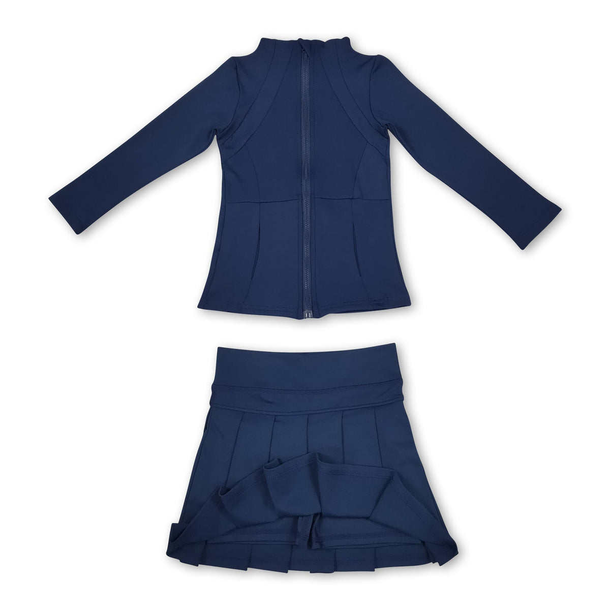 Navy zipper jacket pleated skirt girls activewear set