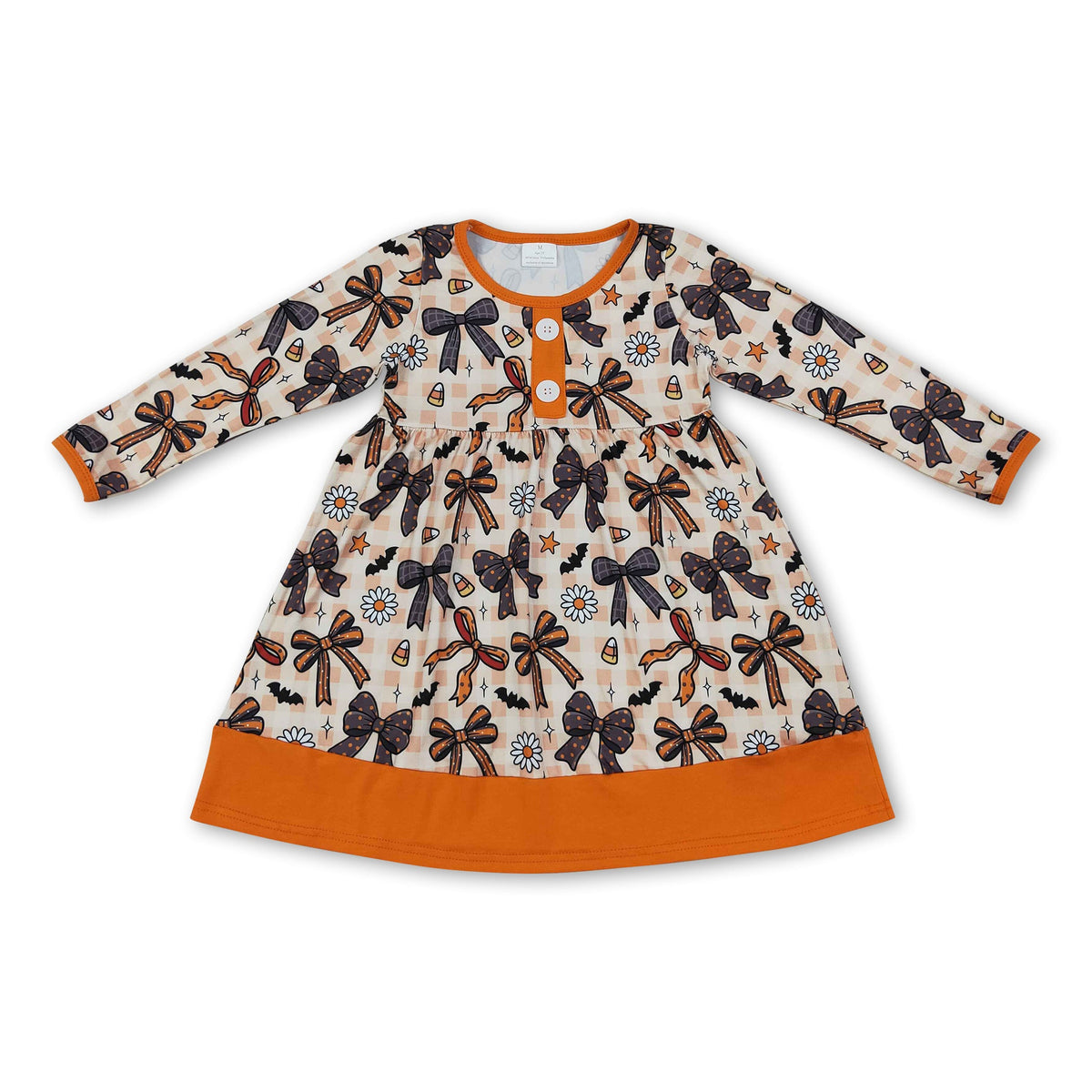 Plaid bow candy corn floral girls Halloween dresses
