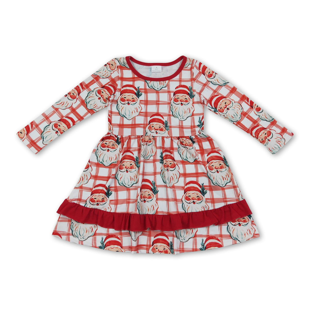 Red ruffle santa kids girls Christmas dresses