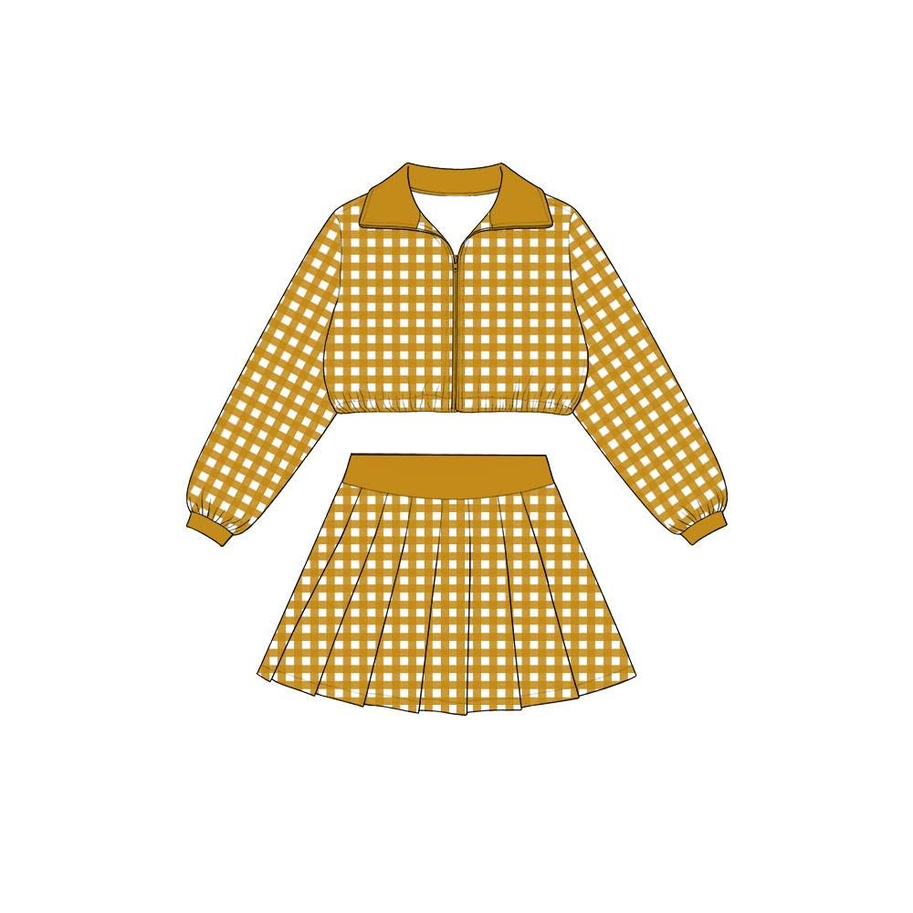 Plaid jacket pleated skirt girls active wear set