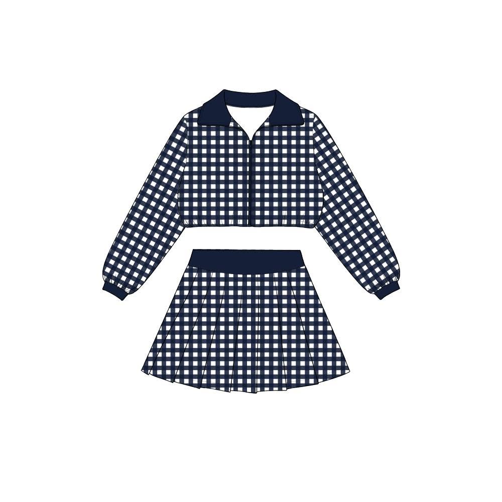 Navy plaid jacket pleated skirt girls active wear set