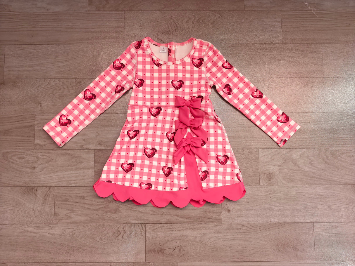 Pink plaid heart scallop girls valentine's athletic dress