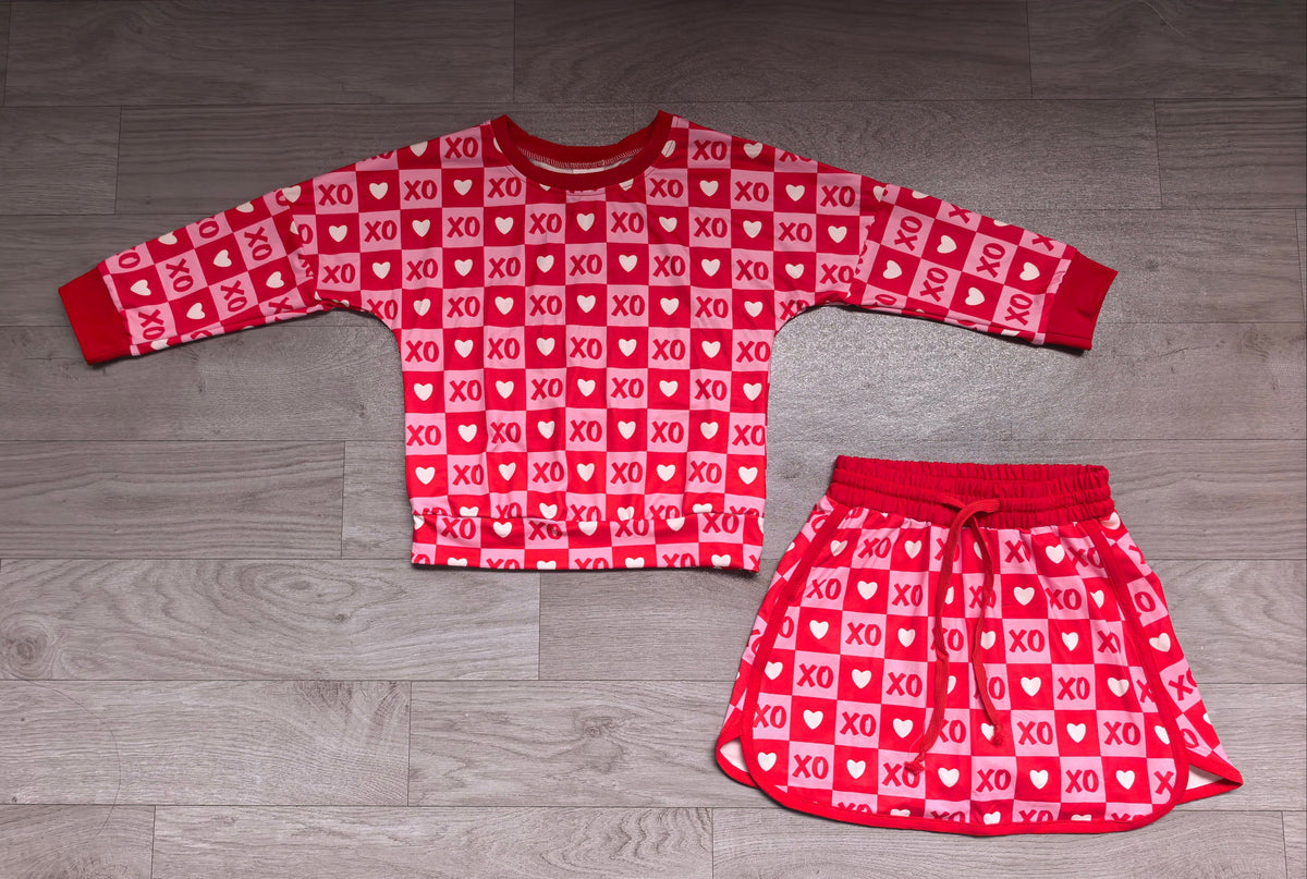 Heart plaid top skirt kids girls valentine's outfits
