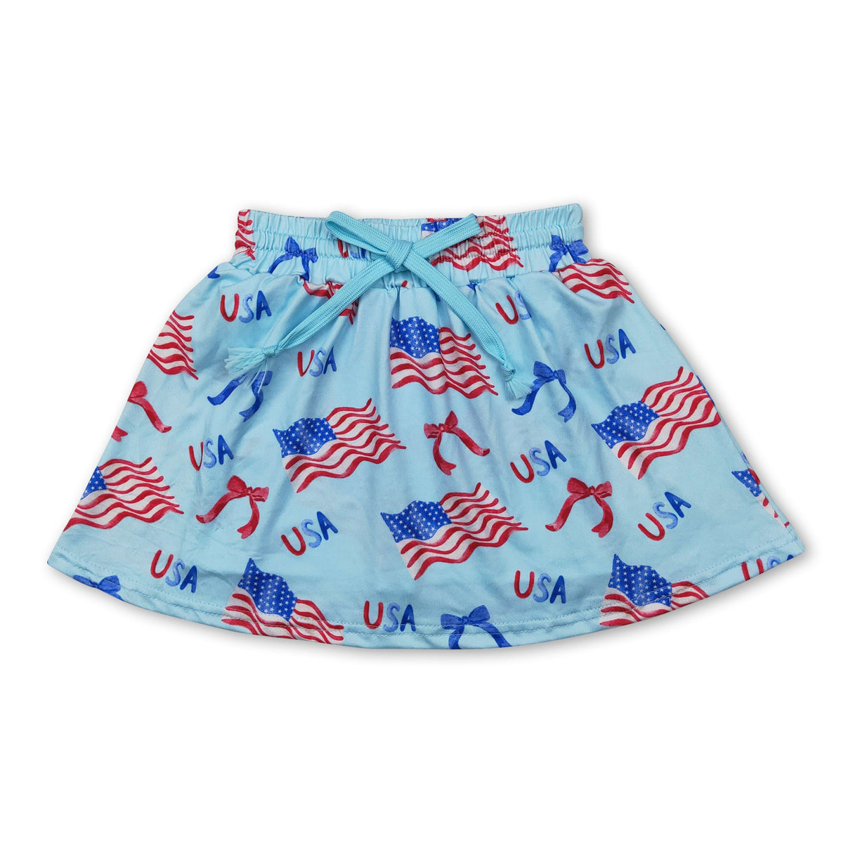 Light blue flag bow kids girls 4th of july skirt