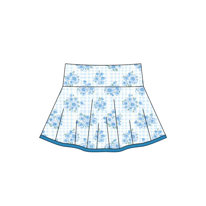 Blue plaid floral kids girls activewear skirt