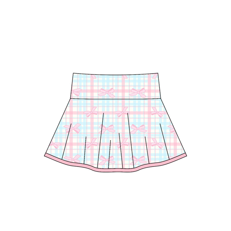 Plaid pink bow kids girls activewear skirt