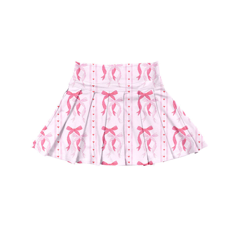Pink bow heart kids girls summer activewear pleated skorts