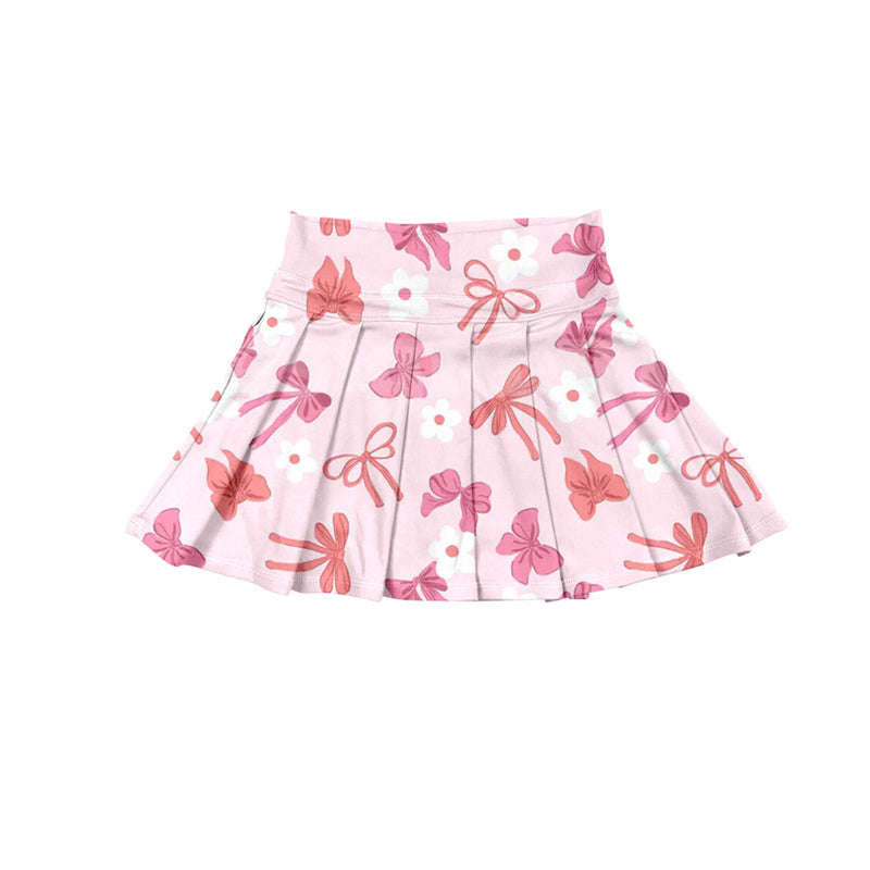 Floral pink bows kids girls summer activewear pleated skorts