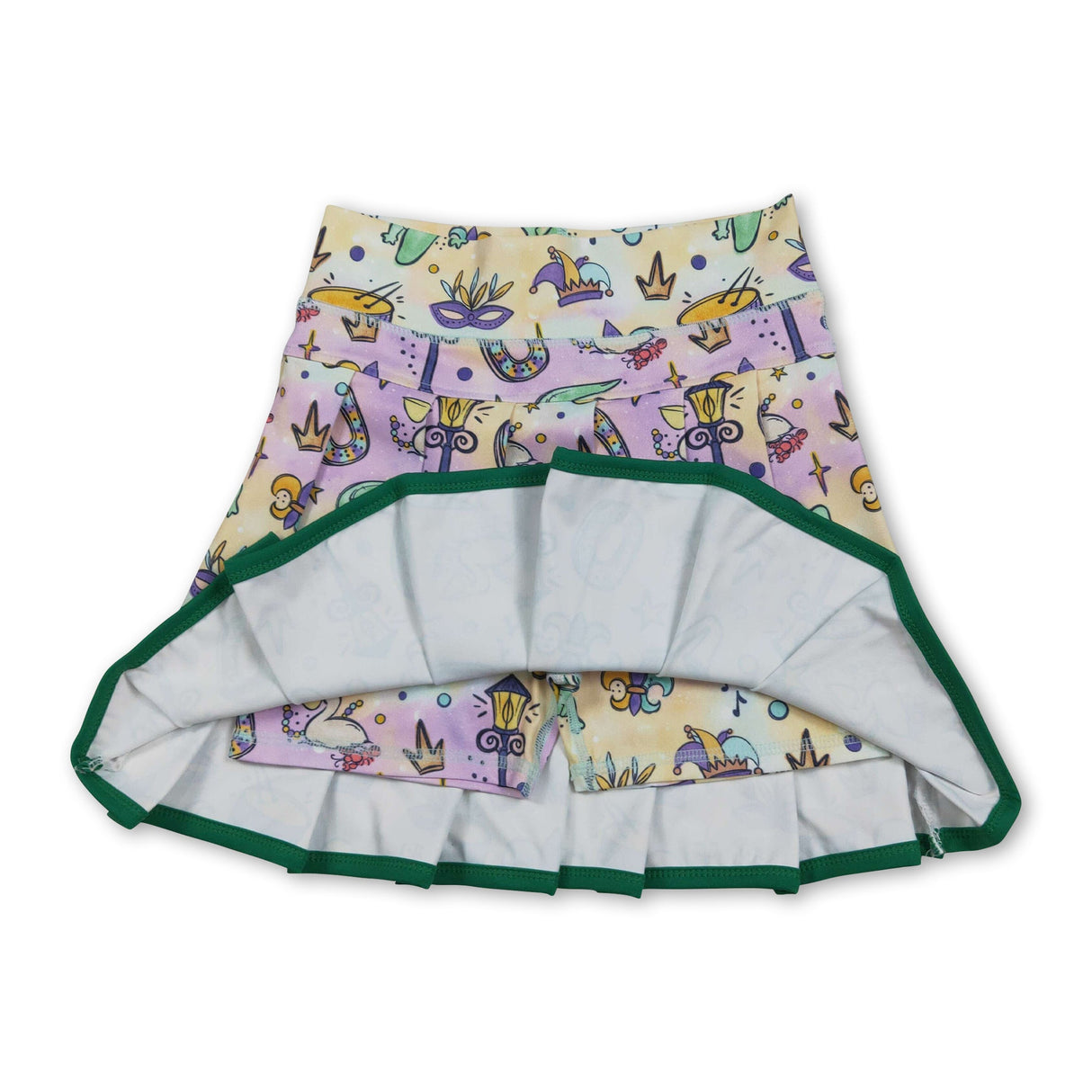 Donut crocodile kids girls Mardi Gras pleated yoga skirt