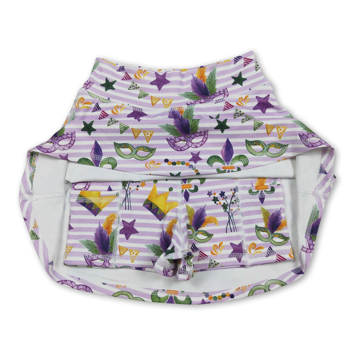 High waist stripe crown girls Mardi Gras activewear skirt