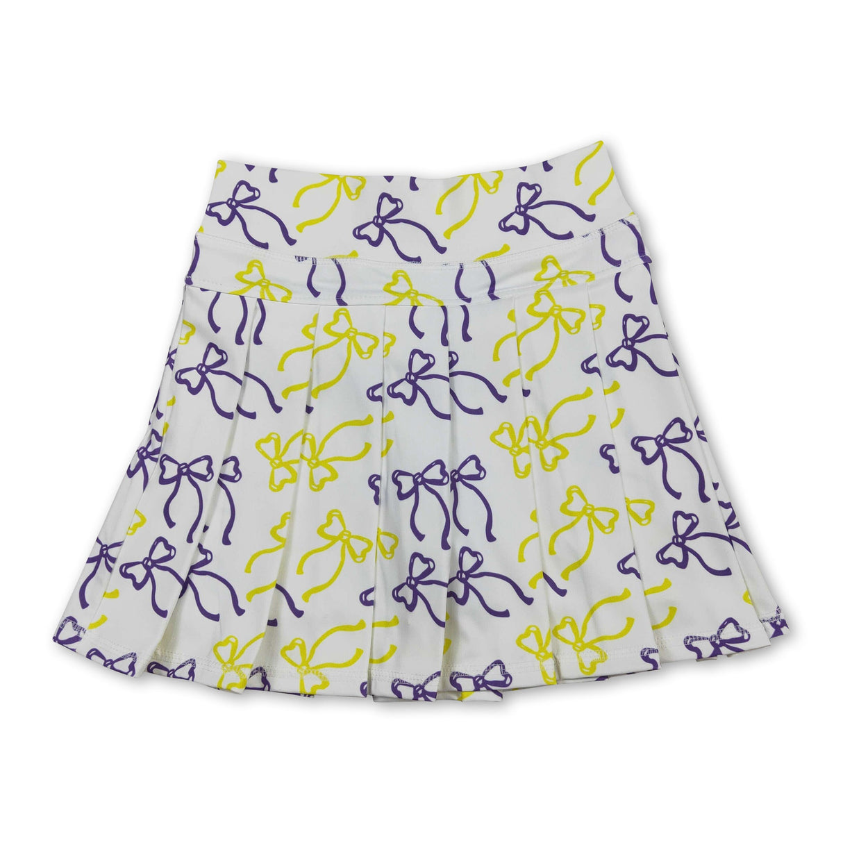 Purple yellow bow kids girls Mardi Gras pleated skirt