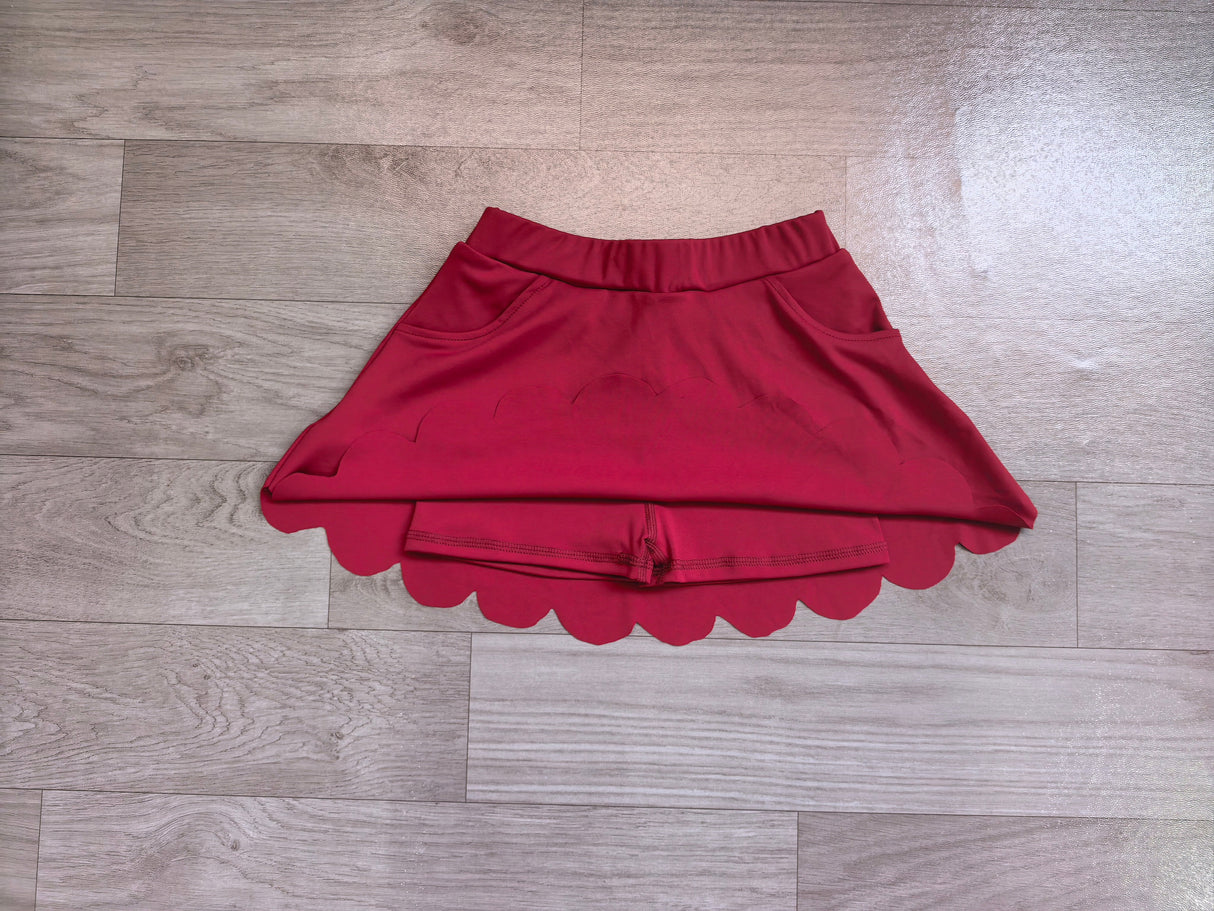 Maroon pockets scallop kids girls summer active wear skirt