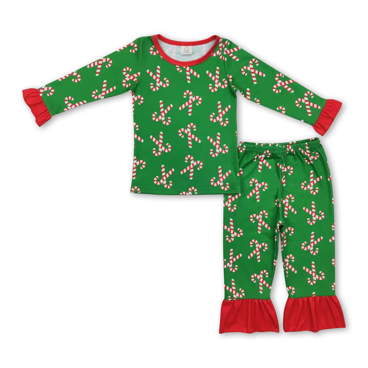 Green candy cane kids girls Christmas bamboo pajamas