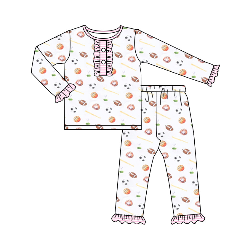 Pink football baseball basketball kids girls pajamas