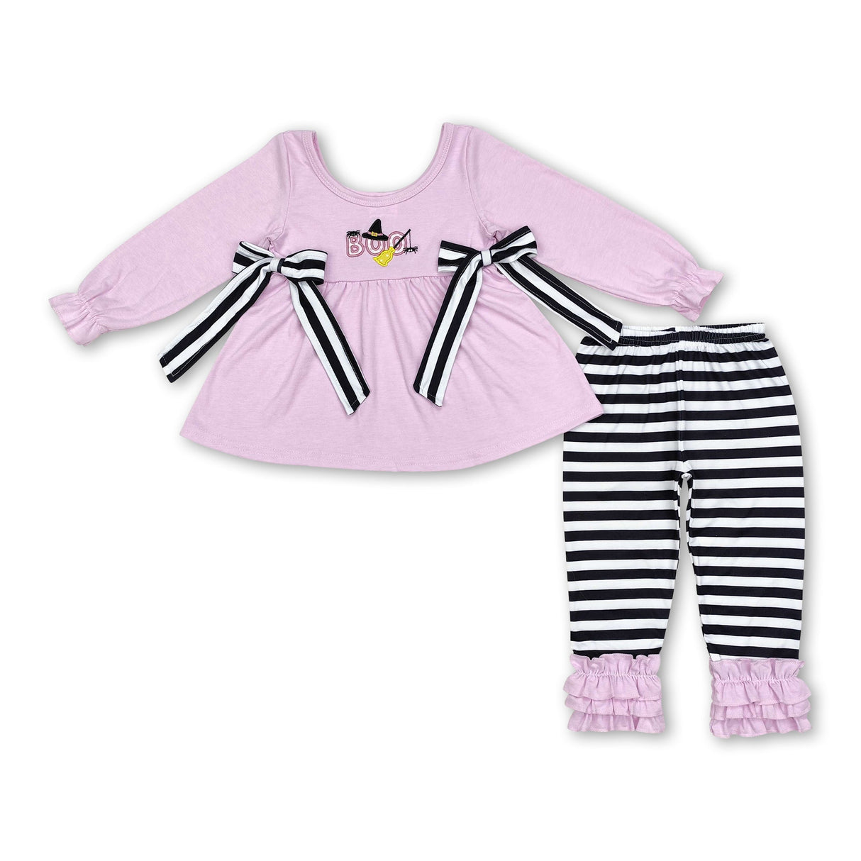 Lavender boo spider tunic stripe pants girls Halloween clothes