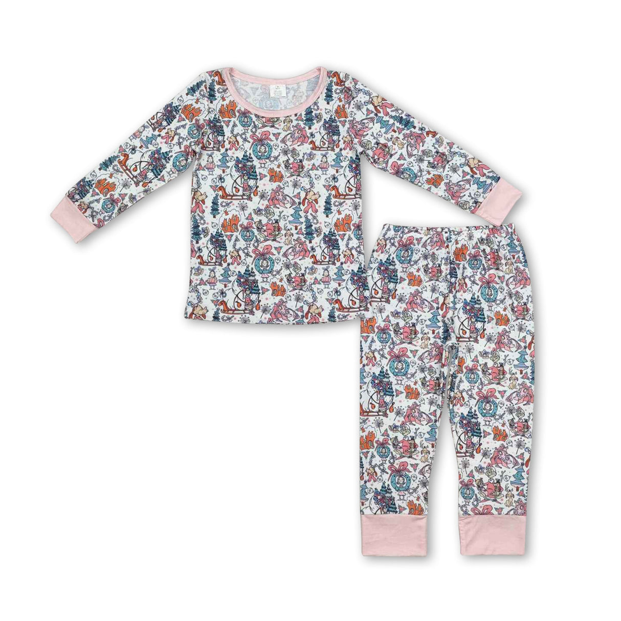 Pink green face Christmas tree girls bamboo pajamas