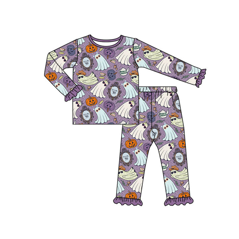 Long sleeves ghost pumpkin kids girls Halloween pajamas