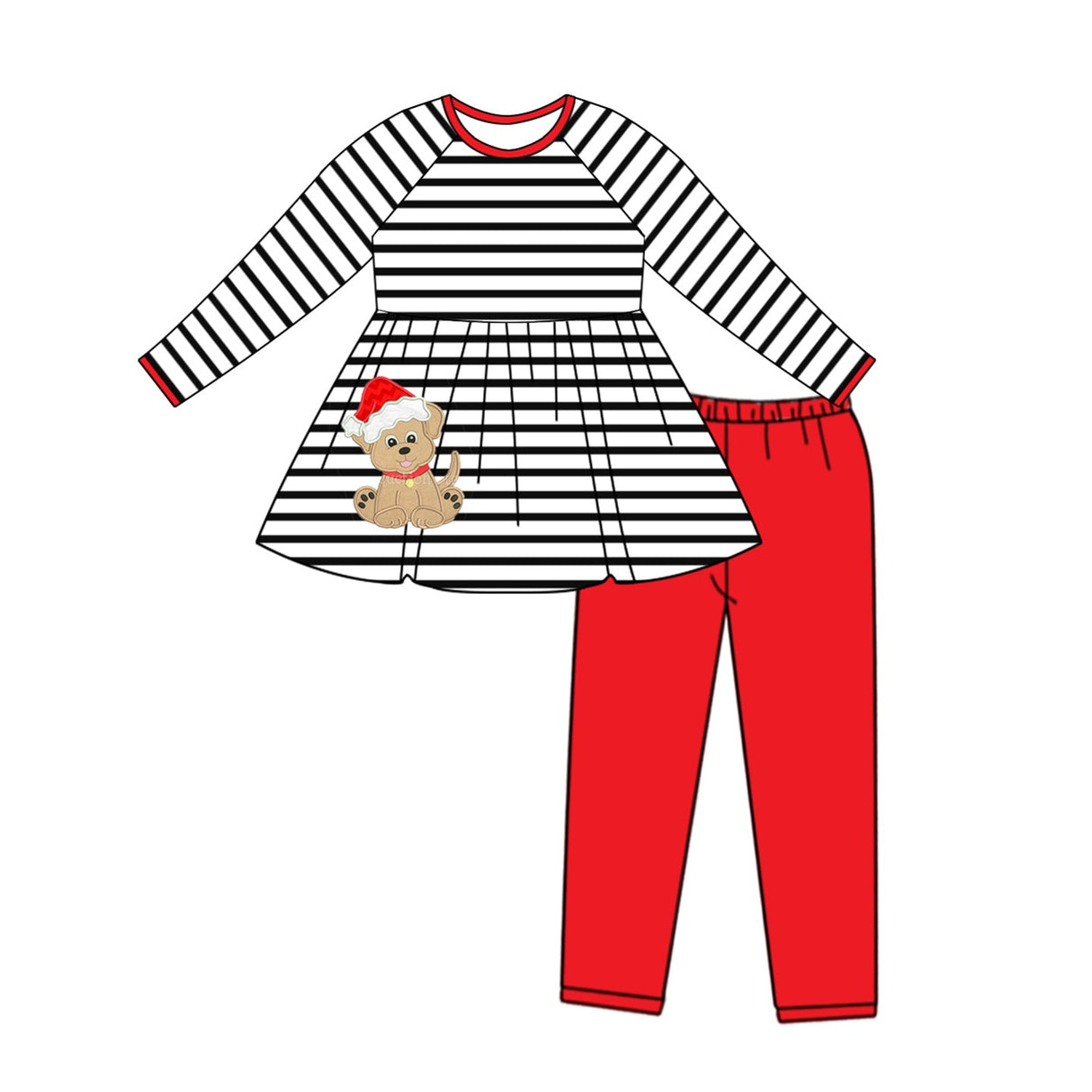 Christmas hat dog stripe tunic leggings girls Christmas outfits